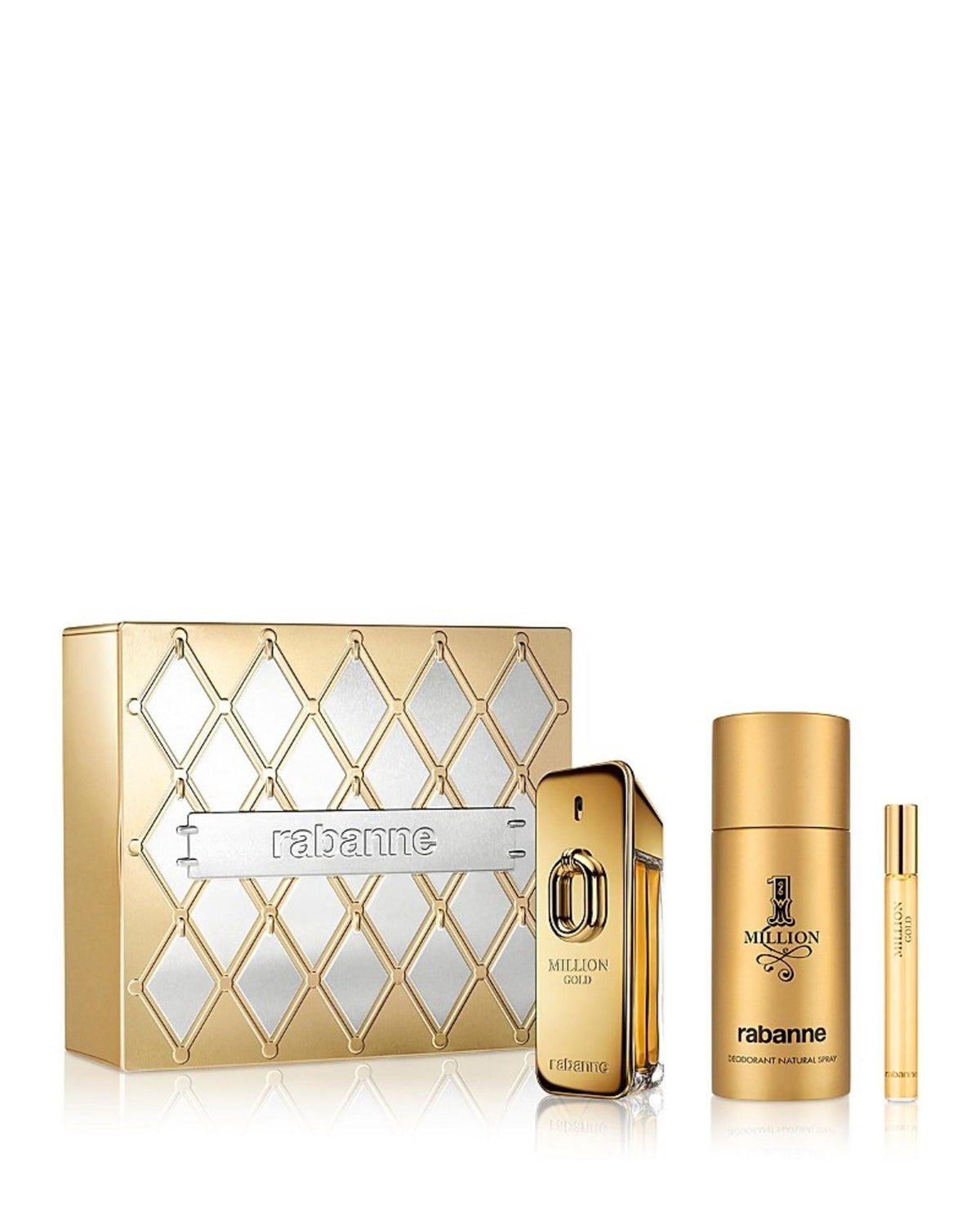Set Paco Rabanne: Million Gold, Eau De Parfum, For Men, 100 ml + Million Gold, Eau De Parfum, For Men, 10 ml + 1 Million, Anti-Perspirant, Deodorant Spray, For Men, 150 ml