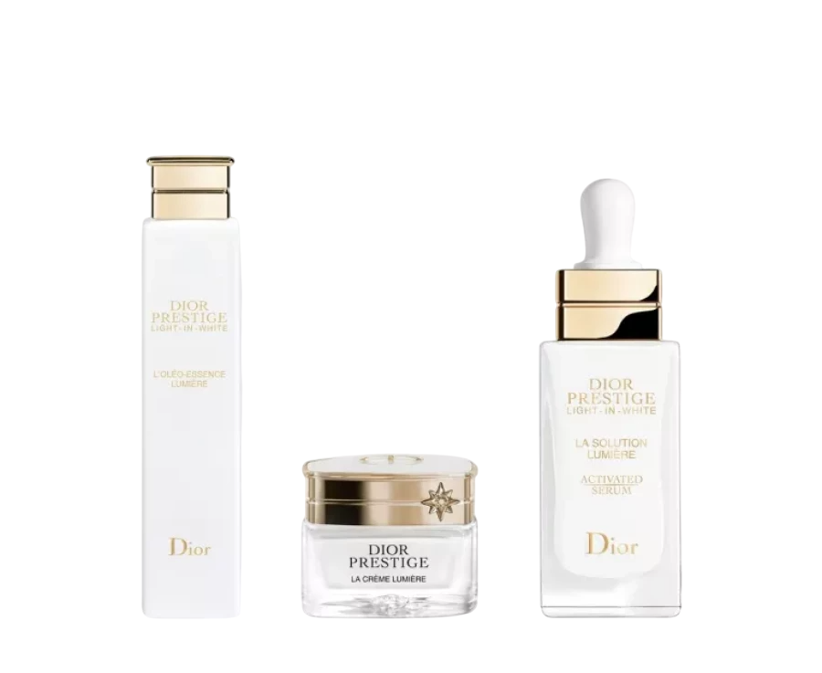 Set Christian Dior: Prestige Light-In-White, Illuminating, Serum, For Face, 30 ml + Prestige Light-In-White, Illuminating, Cream, For Face, 30 ml + Prestige L’Oleo-Essence Lumiere, Brightening, Peeling Lotion, 15 ml