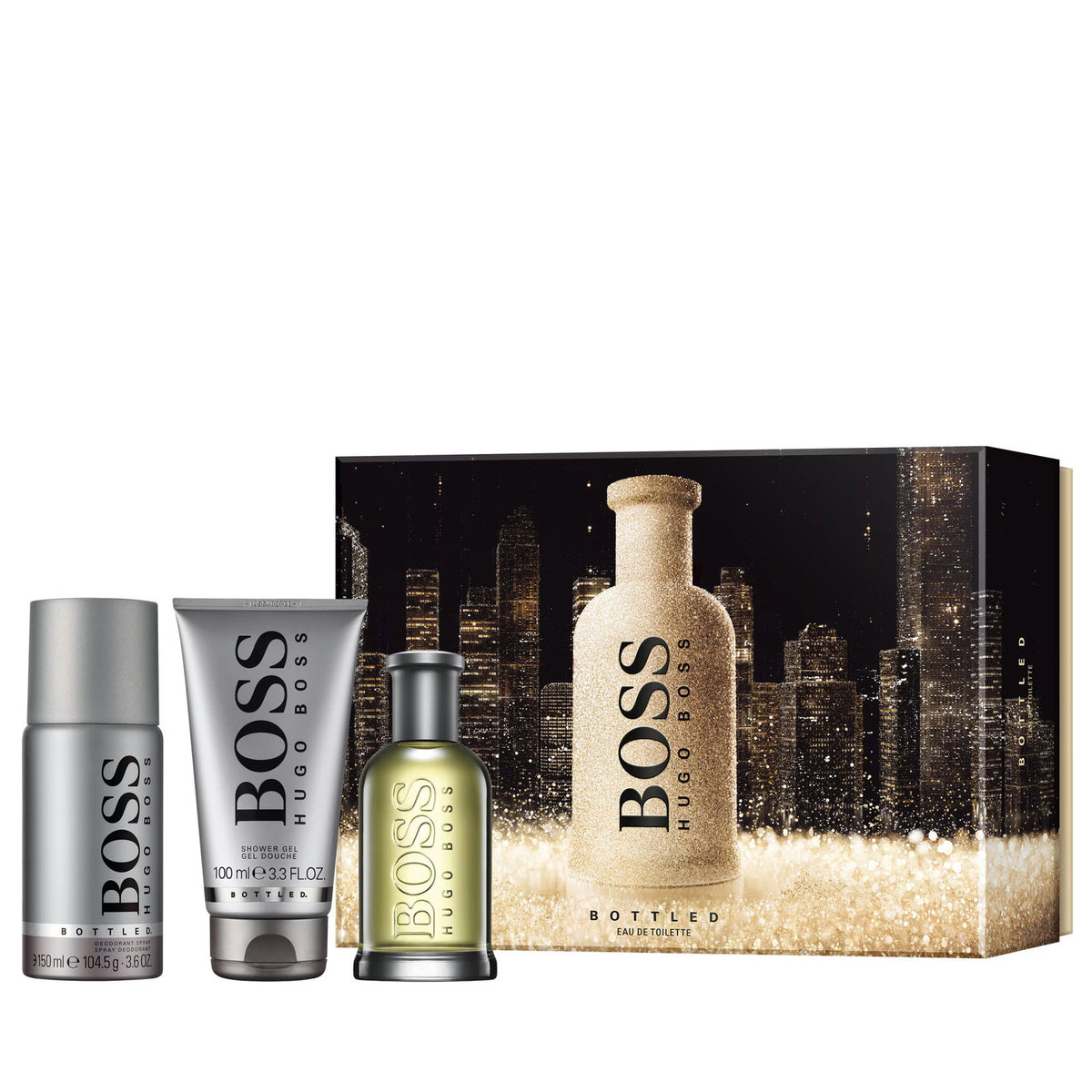 Set Hugo Boss: Boss Bottled, Eau De Toilette, For Men, 100 ml + Boss Bottled, Deodorant Spray, For Men, 150 ml + Boss Bottled, Cleansing, Shower Gel, For All Skin Types, 100 ml