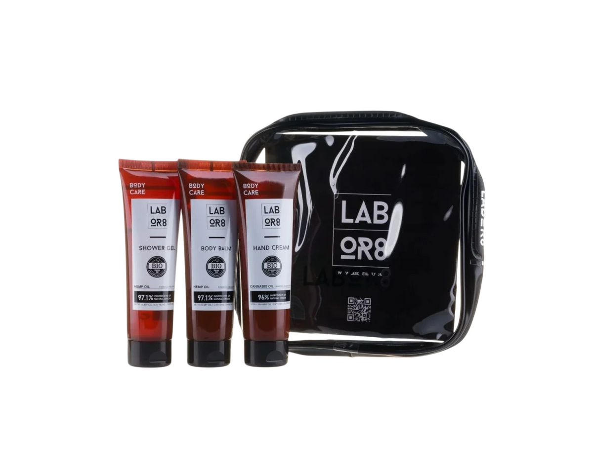 Set LABOR8: Hemp, Hydrating & Moisturising, Hand Cream, Hemp, 75 ml + Hemp, Hydrating & Nourishing, Body Balm, 75 ml + Hemp, Natural Ingredients, Hydrating & Moisturising, Shower Gel, Body, All Skin Types, 75 ml
