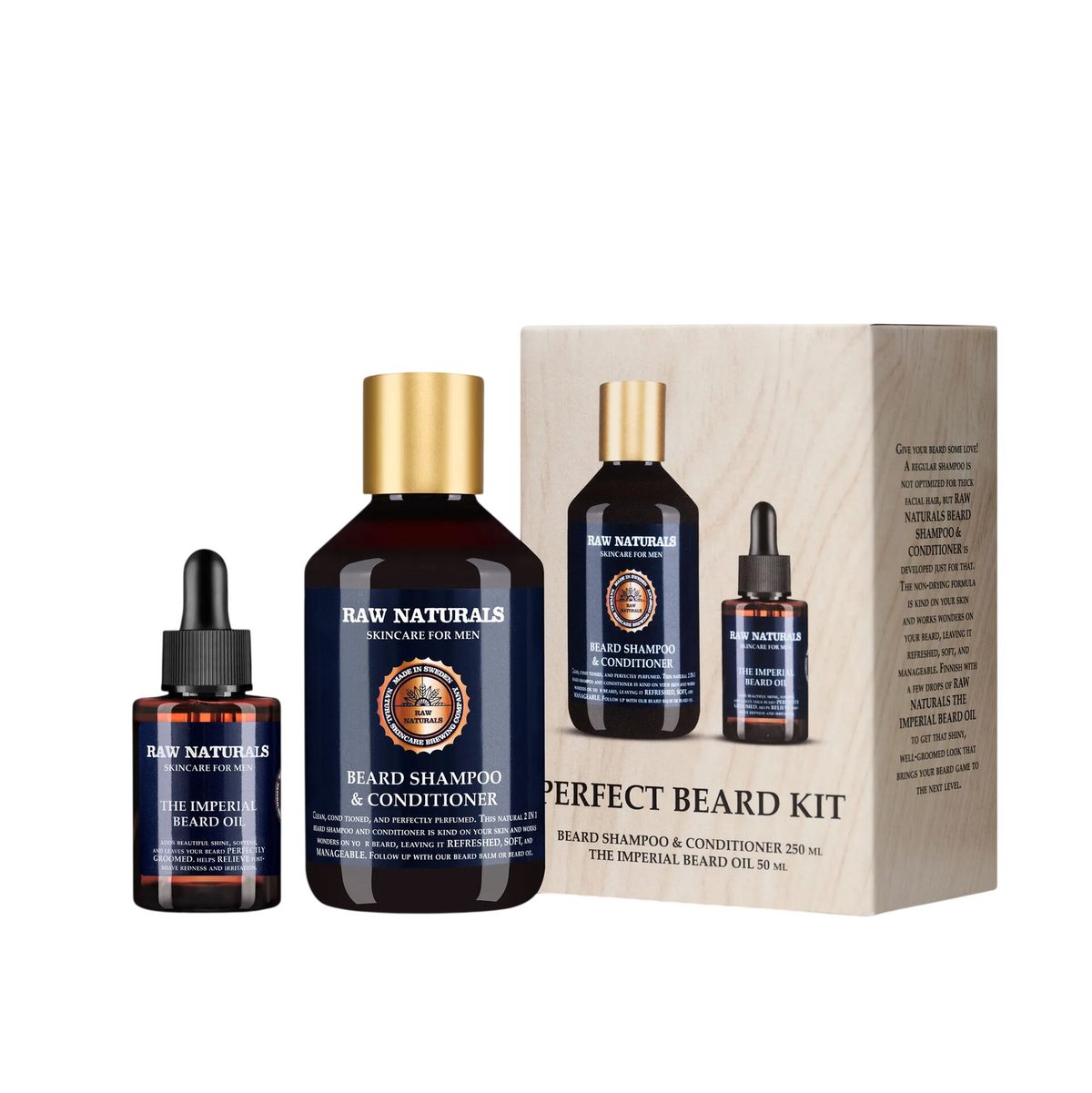 Raw Naturals Perfect Beard Kit - Šampūno, kondicionieriaus ir aliejaus rinkinys 250 ml + 50 ml