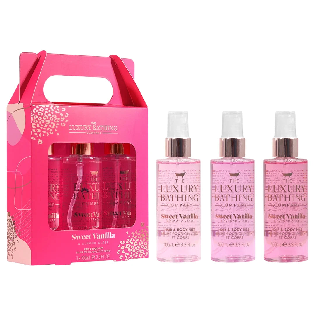 The Luxury Bathing Company Sweet Vanilla & Almond Glaze plaukų ir kūno dulksnos rinkinys