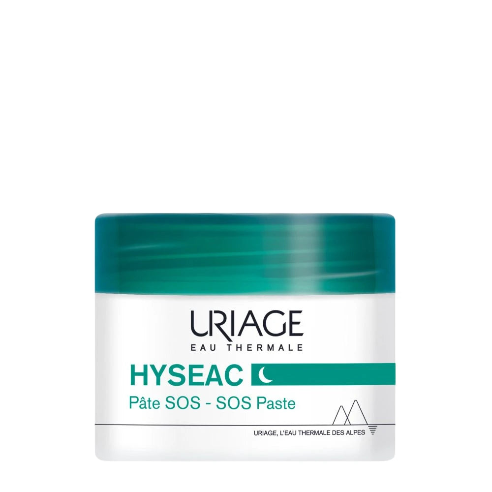 Uriage, Hyseac SOS Paste, nuo netobulumų, naktinė, vietinio poveikio priežiūros kremas, dėmėms, veidui, 15 g